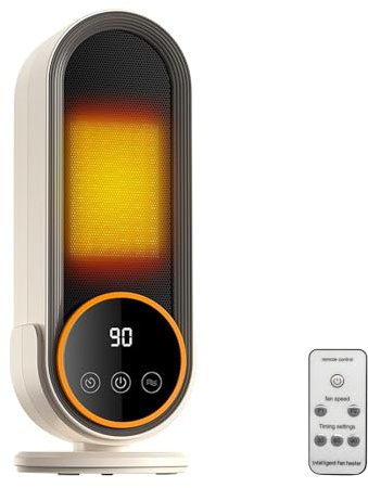 Journeyside Riscaldatore PTC 1200W, Termoventilatore Ceramica, Stufetta Elettrica con 2 Impostazioni Temp,Timer da 30/60/90Mins,Protezione da Ribaltamento, Riscaldatore Energetico per Ufficio e Camera