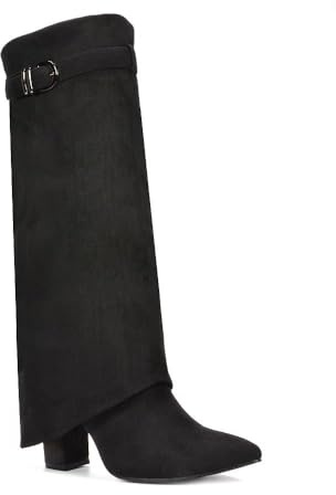 ESSEX GLAM Women's Foldover Knee High Boots Ladies Pointed Toe Zip Buckle Block Heel Size 3-8