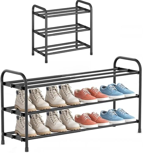 HZXYchen 3 Tier Expandable Shoe Rack | Adjustable Width 45-80cm | Narrow Metal Storage for for Small Narrow Space, Entryway, Closet, Wardrobe(Black) (3 Tier)