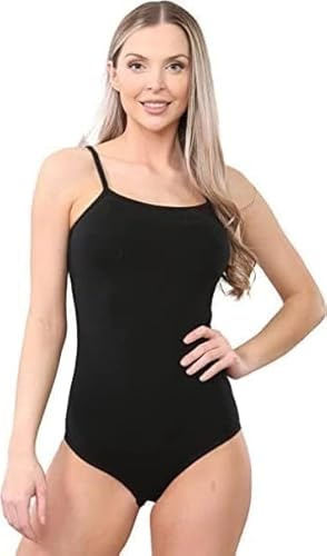 ArkXani Women’s Cotton Stretch Leotard Bodysuit Sleeveless Thin Strap Ballet & Dance Camisole for Yoga, Gymnastics & Exercise All-in-One Cami Top for Ladies & Girls (Black M)