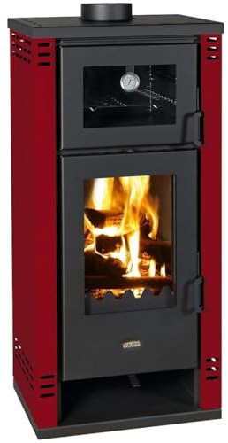 Prity K2 GT F Wood Stove with Oven | Bordeaux | Glass Ceramic Hob | Boiler Option | CE Certified | Designer Stove