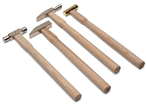Kings County Tools Set of Four Long-Handle Small Hammers | Ideal for Craft and Hobby Projects | Square Head Tack, Round Face Solid Brass, Mini-Ball Peen and Tiny Detail Hammer