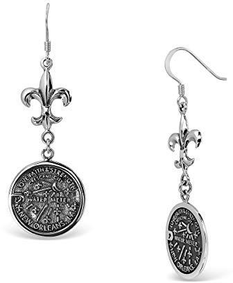 Fleur de lis + 18 mm LA vattenmätare brunnsörhängen i sterlingsilver 925