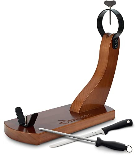 Porta Prosciutto con Gommini Antiscivolo + Coltello + Affilacoltelli | Portaprosciutto Ideale per Tagliare il Prosciutto Italiano, il Serrano e il Jamon Pata Negra Iberico