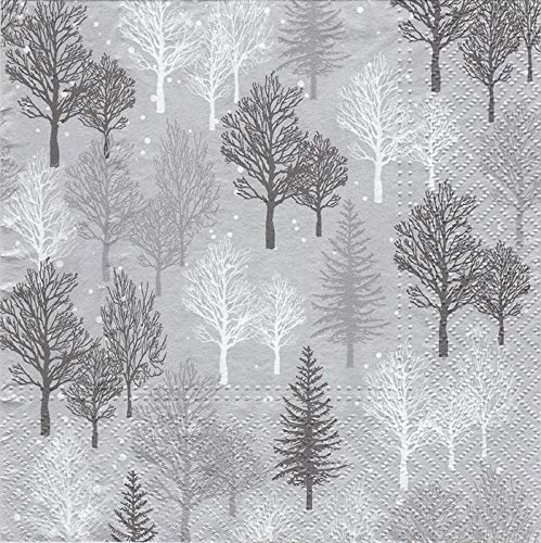 20 Servietten Silberner Wald | Bäume | Winter | Weihnachten | Tischdeko 33x33cm