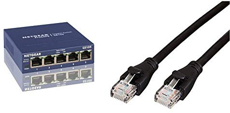 NETGEAR 5 Port Gigabit Network Switch GS105 | Ethernet Switch | Amazon Basics RJ45 CAT6 Gigabit Ethernet LAN Cable, Ideal for Home and Office Networks (0.9 m/3 Feet)