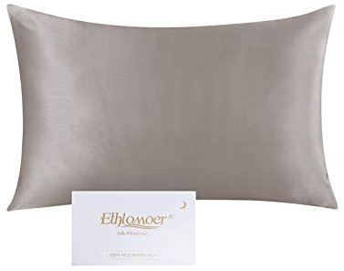 Ethlomoer Kissenbezug aus natürlicher Reiner Seide für Haar und Haut, beidseitig 19 Momme, 600 Fadenzahl, Design mit verstecktem Reißverschluss, 1 Stück 40x60cm Dunkelgrau