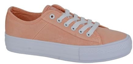 Dek Womens Canvas Shoes Lace Up Trainers Casual Gym Plimsoll Flat Pump Platform Coral Pink 5