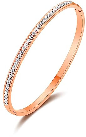 Philip Jones Rose Gold Plated Stainless Steel Channel Set Bangle Created with Zircondia® Crystals (7 Inch)