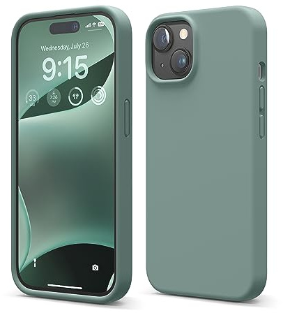 elago Liquid Silicone Case Compatible with iPhone 15 Case, Premium Silicone, Full Body Protective Cover [4 Layer Shockproof Structure], Anti-Scratch Soft Microfiber Lining (Midnight Green)