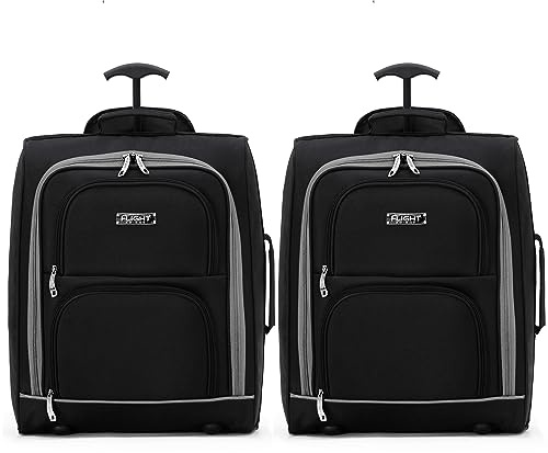 Flight Knight Juego De 2 Maletas De Cabina De Mano Homologadas por Easyjet Bolsa Ligera con 2 Ruedas Ideal para Viajes En Avión 45 X 36 X 20 Cm