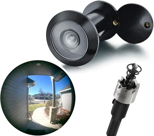TOGU 220-degree Solid Brass Peep Holes for Door with 16mm Drill Bit, 0.63 inch Door Peephole with Privacy, Compatible with Door Thick from 1-3/8 to 2-1/6, Matte Black Finish
