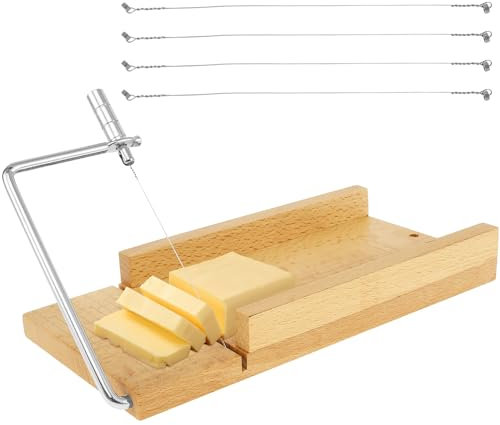 Eummy Cheese Cutter with Wire Cheese Slicers for Block Cheese Wooden Cheese Cutter Board with 5 Stainless Steel Cutting Wire 26×12×3.3cm Washable Cheese Board with Grid Scale Lines for Home Kitchen