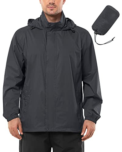 Outdoor Ventures Regnjacka män vattentät ultralätt tunn vikbar regnrock andas cykel regnjacka sport, GRÅ, 3XL
