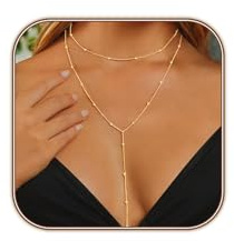 HERIER Gold Necklaces for Women Dainty 14k Gold Plated Long Necklaces for Women Trendy Layered Beaded Necklace Simple Lariat Y Necklace Gold Jewelry Gifts