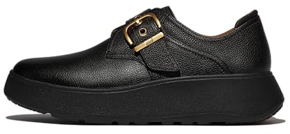 Fitflop F-Mode Stitch - Mocasines de Piel con Correa de Monje para Mujer, Black, 38.5 EU