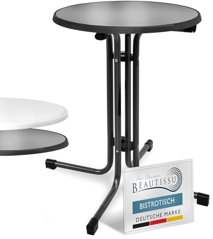 Beautissu Tavolo Bistrot da Esterno Ø 60 cm – Tavolino da Balcone Giardino Terrazza Pieghevole H 70 cm – Tavolo da Campeggio Feste Bar Ristorante – Nero – Bistroni