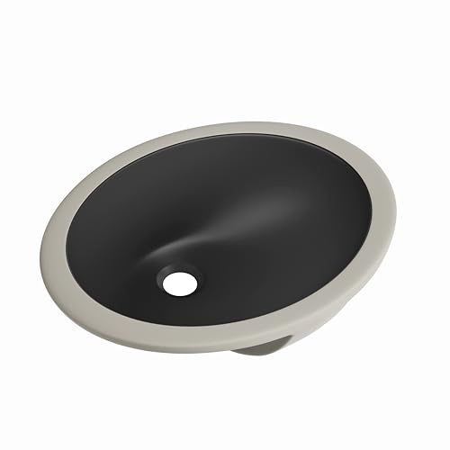 SmartSylva Lavabo da bagno a forma ovale, 43,2 x 35,6 cm, sottotop in ceramica, bianco con troppopieno, nero opaco