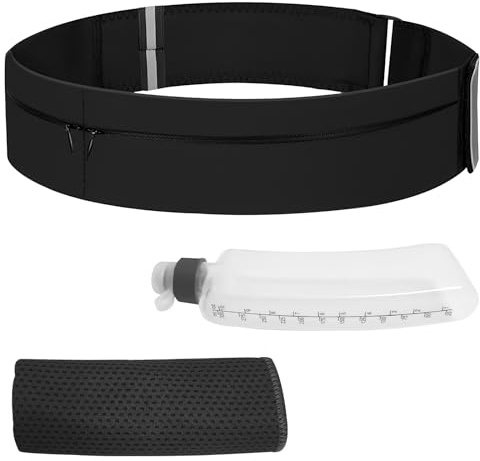 Running Belt for Women & Men-Waterproof Running Bag Belts Fanny Pack with Water Bottle & Cooling towels-Adjustable Reflective Belt Waist Pack with 3 pocket for Jogging, Hiking, Gym & Travel (Medium)