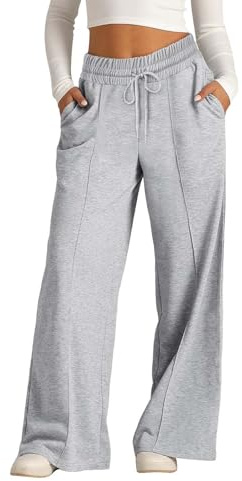 Teen Girls Wide Leg Sweatpants Straight High Waist Baggy Joggers Long Trousers with Pockets Kids Plain School Casual Running Loose Lightweight Trousers (Grey, 13-14 Years)