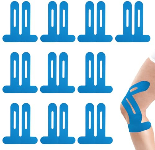10 Pezzi Blu di Nastro Kinesiologico, Impermeabile ed Elastico, Nastro Kinesiologico Pretagliato per Ginocchio, Precut Kinesiotapes Pretagliati Knee per Dolore Ginocchio Protezione del Durante Sport