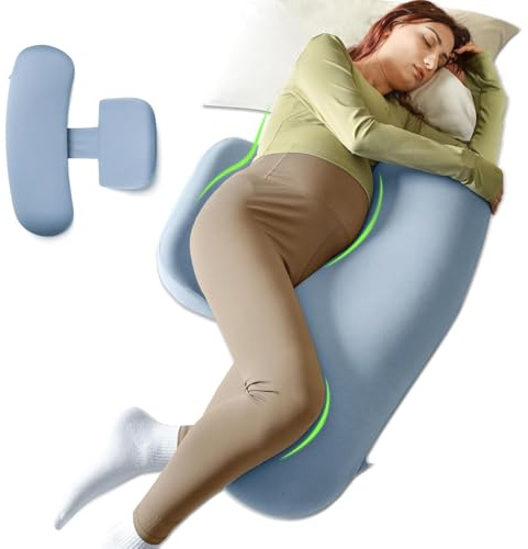 WEIKA Cuscino per gravidanza per dormire, in memory foam, per donne incinte, supporto per schiena, pancia, fianchi, federa rimovibile (blu)