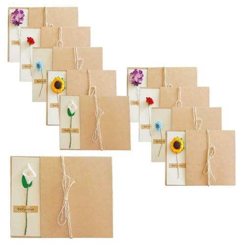 CZAKOMIX 10 Piezas de Postales Decoradas, Postales Vintage con Flores Secas Decoradas Postale, 5 Diferentes Tarjetas de Felicitación con Flores Secas, Para San Valentín, Cumpleaños, Acción de Gracias