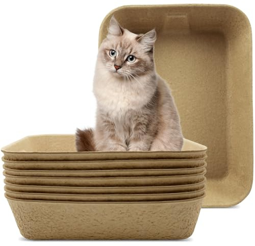 Zmpkhba 8 Pack Disposable Cat Litter Boxes, 16 x 12 x 3 Inch Portable Paper Cat Litter Tray, Large Leak Resistant Toilet Liners Box for Travel, Rabbits, Small Animals, Brown