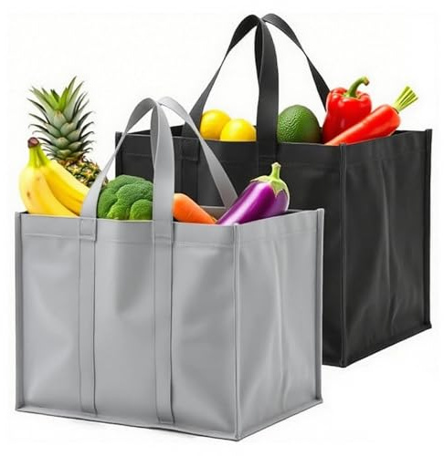 VPB 2 Pezzi Borsa per la Spesa Portatile,41 x 33 x 26 cm Borsa Shopper， Borsa Della Spesa Pieghevole Riutilizzabile Nera per Shopping, Viaggi, Picnic, Spiaggia