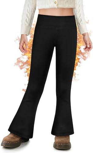 KAKU NANU Legging thermique d'hiver évasé doublé en polaire pour filles de 4 à 12 ans Noir