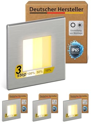 ledscom.de Luminaire d'escalier/encastré mural FEMA à 4 LED pour l'intérieur et l'extérieur, de forme carrée, en acier inoxydable, 80 x 80 mm, blanc chaud