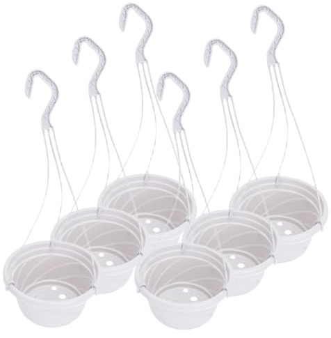 BESPORTBLE Set di 6 Vasi Sospesi in Plastica Bianca per Piante da Esterno con Ganci, Fioriere da Appendere per Casa e Giardino