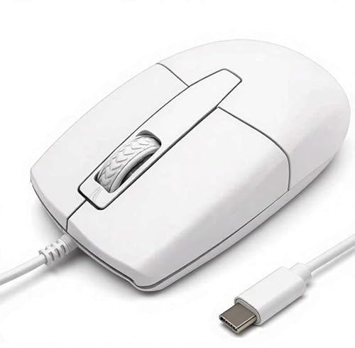 Mouse cablato USB C silenzioso, mouse ottico di tipo C con cavo da 1,5 m, 1000 D-PI a 3 tasti, mouse ergonomico per destrorsi e mancini per PC, laptop, desktop, Mac cellulari, bianco