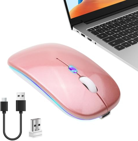 Souris sans Fil Rechargeable, Souris Bluetooth et 2.4G Silencieuse, Laptop | Souris Optique Ultra-Mince avec DPI Réglable, Souris sans Fil Rose Ergonomique pour MacBook Air, Ordinateur, PC (Rose)