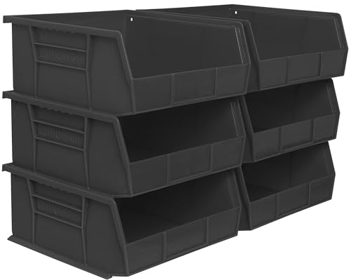 Akro-Mils 30235 AkroBins Plastic Storage Bins, Space-Saving Stackable Bins for Garage, Pantry, Craft Organization, 11 x 11 x 5, Black, 6-Pack