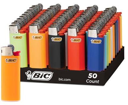 BIC Mini accendini tascabili, colori vivaci assortiti, vassoio da 50 pezzi, sicuri e affidabili per bambini