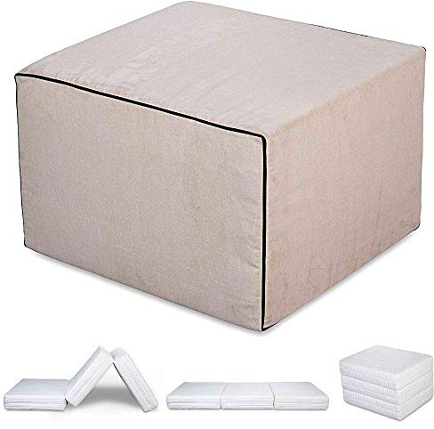 EVERGREENWEB - Pouf Letto con Rivestimento Tortora Sfoderabile trasformabile in Confortevole Materasso Singolo 80x190 WATERFOAM Alto 15 cm Pieghevole 3 Pezzi Multiuso Puff Futon Salvaspazio per Ospiti