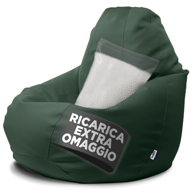 Avalon - Puff Poltrona Sacco Gigante XXL Jazz in Ecopelle Deluxe, Pouf Sacco di Qualità Sartoriale, Bean Bag per Sedersi Ergonomico, Pouf a Sacco Impermeabile, Made in Italy(95x135cm-Verde Scuro)