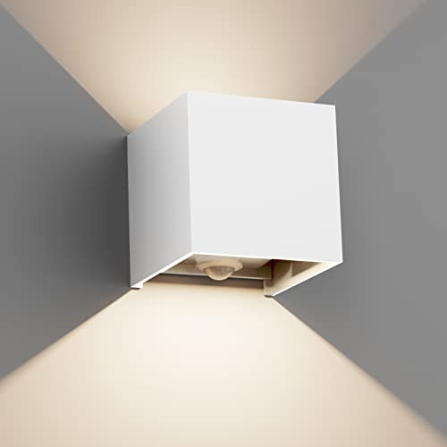 Klighten 12W Außenlampe mit Bewegungsmelder, Aussenleuchten mit bewegungsmelder Einstellbarer Lichtstrahl, Außenwandleuchte mit Bewegungsmelder Außen/Innen für Garten,IP65,4000K,Weiß