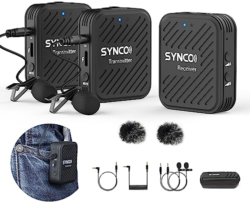 SYNCO Wireless Lavalier Mikrofon 2.4G Dual Kabellos Ansteckmikrofon mit Ladekoffer 656FT 8H Lavalier Microphone sans Fil 2,4 GHz, Système de Microfonos sans Fil (1TX+2RX)