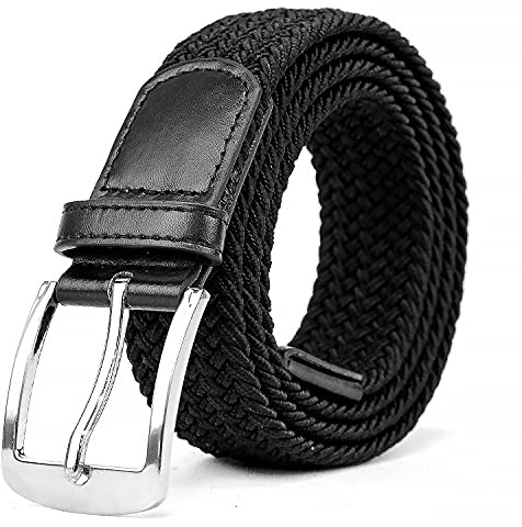 Woodland Leathers Elastic Braided Belt, Unisex Men Women Casual Stretch Woven Belt (Black, Small-Medium)