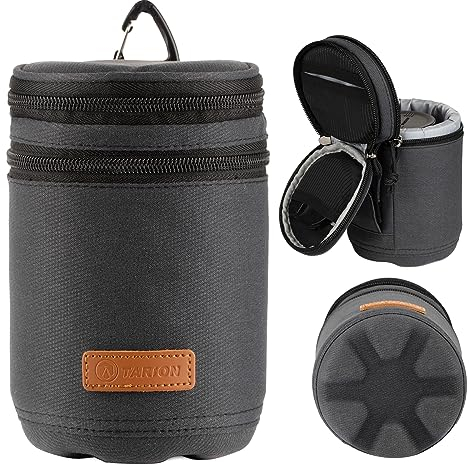 TARION Objektivtasche Objektivbeutel mit Hartschalenboden, Stoßfest, Wasserabweisend Kamera Objektiv-Schutztasche für Canon, Nikon, Pentax, Sony, Olympus Objektive (Dunkelblau Größe M)