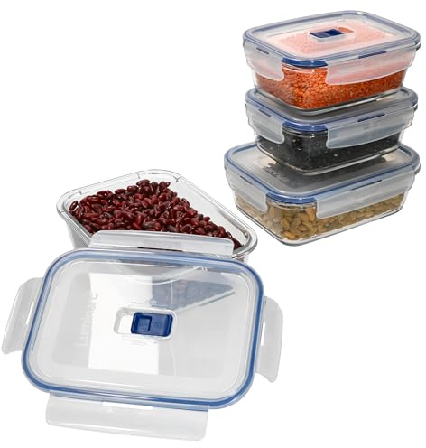 MamboCat 4X Pure Box Active Vorratsdosen I Glasdosen mit Kunststoffdeckel mit Ventil I 2X 820ml & 2X 1220ml I auslaufsicher, luftdicht, BPA-frei I Brotbox, Aufschnittbehälter, Lunchbox, Glas-Behälter