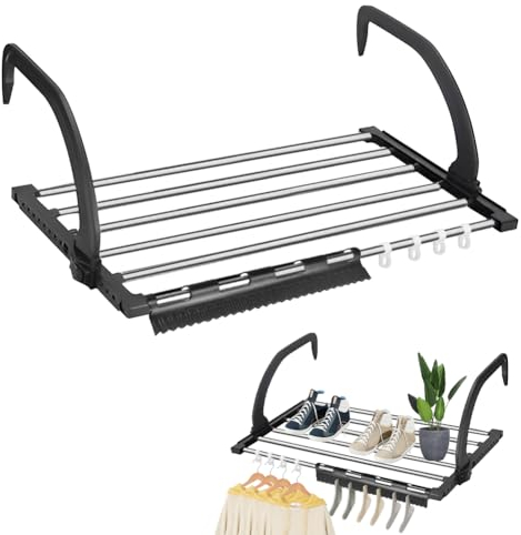 REFORUNG Balkonwäschetrockner Edelstahl 59CM Balkontrockner Klappbar Hängetrockner Wäscheständer Wandtrockner Heizkörper Schwarz Hängewäschetrockner Wäschehänger Balkon Trockner für Drinnen Draußen