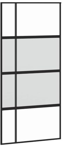 vidaXL Puerta Corredera, Puerta Corrediza, Panel de Privacidad, Puerta Decorativa para Granero Hogar, Vidrio Templado y Aluminio Negra
