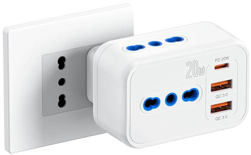 LENCENT Multipresa Salvaspazio con Spina 10A, Prese Multiple da Muro, Presa Ciabatta con 1 PD 20W e 2 QC3.0 USB Ricarica Rapida, 2500W Spina Elettrica da Parete per Ufficio Casa Viaggio