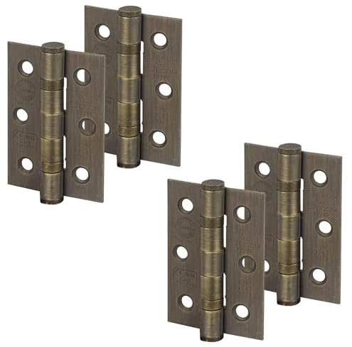 Decoranddecor Door Hinges Internal - Fire Rated - 3inc / 76mm - Ball Bearing - Steel - Antique Brass - 2 Pairs
