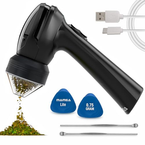 Mamba Lite 0,75 g Macinino Elettrico Portatile per Erbe con Testa Tutto-Plastica Nera. Macinapepe Alimentato USB Ricaricabile per Macinazione a Una Mano