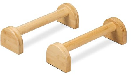 Relaxdays Liegestützgriffe, 2er Set, Parallettes Bambus, HBT: 10 x 12 x 36 cm, Calisthenics, Handstand Stütze, Natur