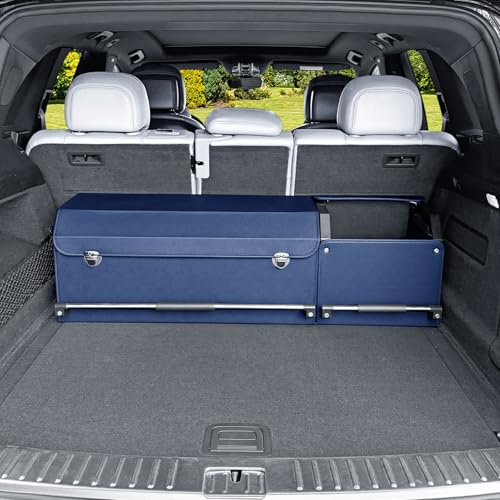 XCF Bagagerumsorganisatör, vikbar läderbagagerumsorganisatör med lock och robust handtag Bagagerumsorganisatör och förvaring för SUV, lastbil, sedan (Blå)